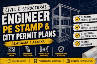 do civil, structural engineer design pe stamp for city permit in alabama, alaska