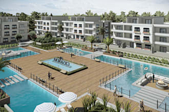 model residential building architecture render,exterior visuals,aerial landscape