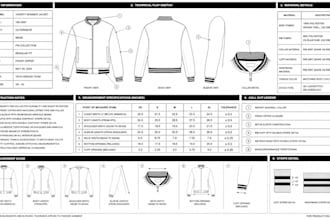 create varsity jacket and puffer jacket tech packs for brands