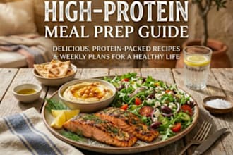 write format, design a high protein mediterranean meal prep cookbook for amazon