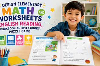 design elementary math worksheets and english reading, workbook activity books