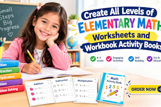 create all levels of elementary math worksheets and workbook activity books