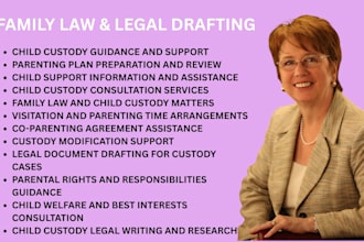 advise you on child custody, support and parenting plans during divorce