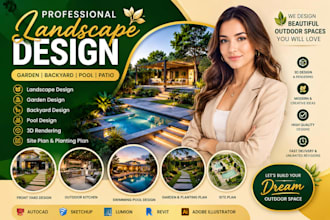 3d landscape front backyard garden design pool patio deck 3d rendering