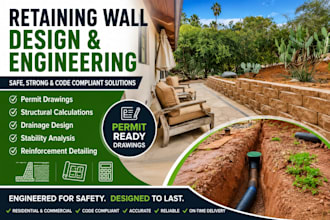 retaining wall permit drawings structural calculations drainage design analysis