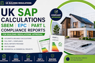 provide UK sap calculations sbem epc and part l compliance reports