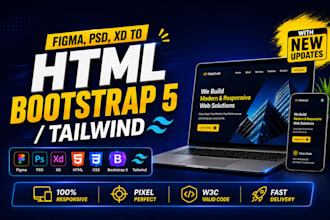 convert figma to html, xd to html, psd to html responsive bootstrap5 or tailwind