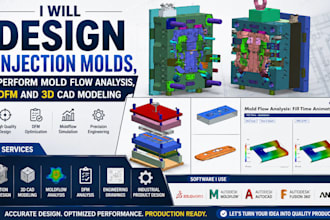 design injection mold perform moldflow analysis dfm and 3d cad modeling