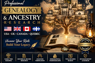 do USA, UK, canada, quebec genealogy with ancestry research and family tree