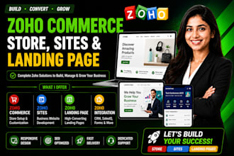 setup a complete zoho commerce store, zoho sites, and zoho landing page