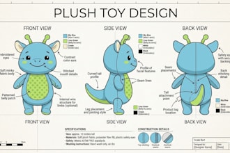 3d model plush ref sheet teck pack, custom plushie mascot concept art oc design
