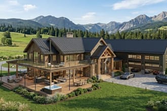 3d barn dominiums ,cabins, farmhouse visualize rendering
