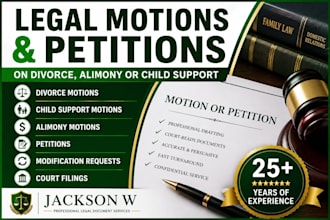 draft legal motions or petitions on divorce, alimony or child support