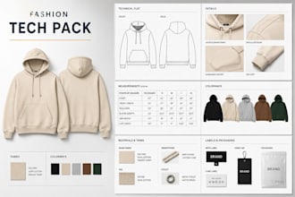create fashion tech pack, clothing tech pack, technical flat sketch design