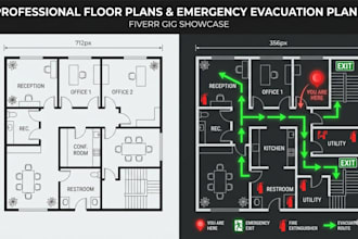 design custom emergency evacuation plan and fire escape map diagram