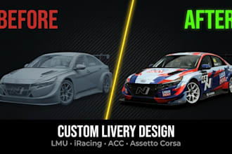 design custom car livery for le mans ultimate lmu, iracing and assetto corsa