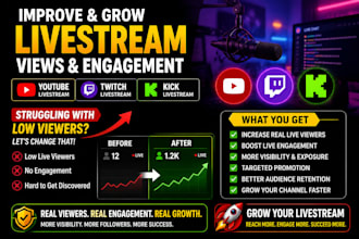 improve youtube livestream twitch livestream kick livestream for real viewers