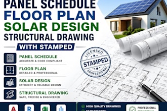 design panel schedule, floor plan, solar design, structural drawing with stamped