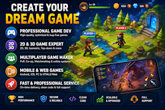 develop high quality 2d, 3d game for gdevelop, phaser and construct from scratch