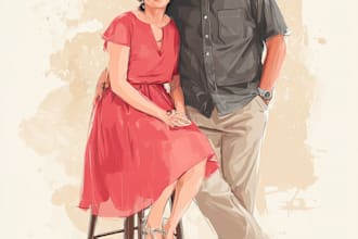 draw your couple into lovely disney cartoon portrait