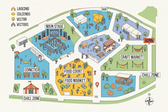 do map design for custom events, festivals, and vector map illustrations