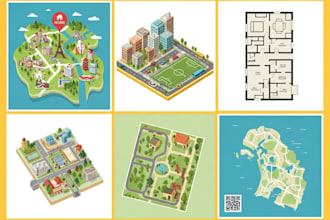 draw unique cartoonic fantasy vector map, event maps, city maps, illustration