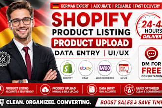 shopify product listing product upload data entry shopify ebay woocommerce ui ux