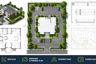 create site plan, driveway plan, parking lot, and property map, floor plan