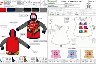 design baby fashion clothing tech pack factory ready kid children wear tech pack