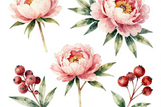 create digital botanical watercolor clipart of