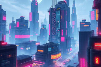 draw illustration of futuristic cyberpunk city