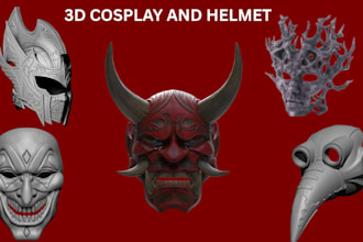 design custom 3d halloween mask, cosplay helmet, skull and demon mask stl
