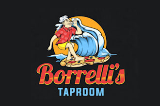 design cartoon beach themed italian taproom logo