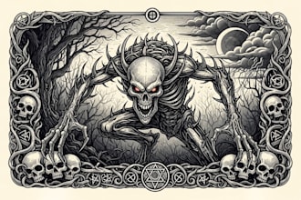 draw dark art illustration with engraving style
