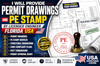 provide permit drawings and pe stamp by licensed engineer florida, arizona USA