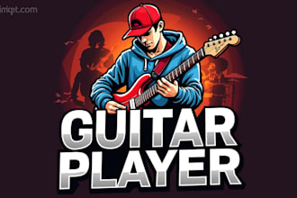 create beautiful guitar player mascot logo only 12 hours