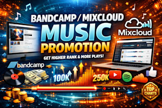 do bandcamp or mixcloud music promotion for higher rank