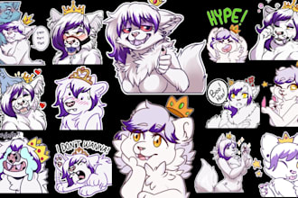 draw furry telegram stickers, furry sticker pack, discord emotes and fursona art
