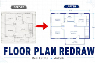 real estate floor plan redraw, property listing and airbnb floor plan