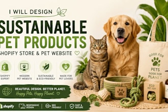 design sustainable pet products shopify store and pet website