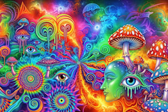 create colorful psychedelic and trippy style illustration