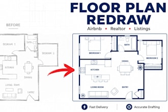 airbnb floor plan drawing, real estate floor plan redraw for listings