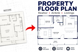 property listing floor plan, house plan redraw and realtor plan drafting