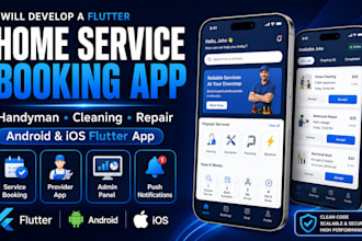 develop a flutter home service booking app for handyman and cleaning