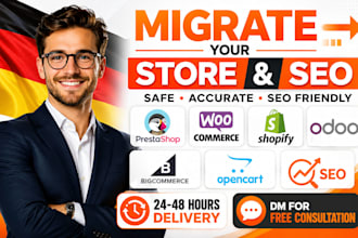 migrate your prestashop woocommerce shopify odoo bigcommerce opencart store seo