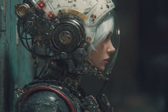 draw sci fi , cyberpunk , mecha, fantasy character design