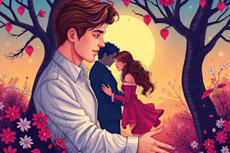 design illustrated romance book cover or ebook cover