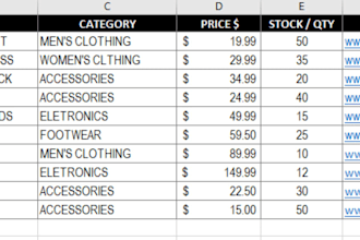 ecommerce product listing and data entry in excel