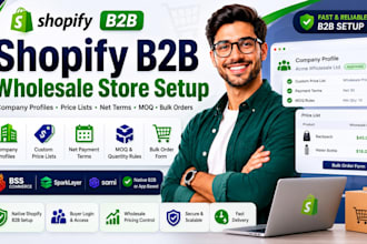 setup shopify b2b wholesale store company profiles price lists net terms moq
