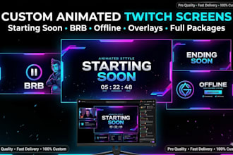 design animated twitch screens starting soon brb offline overlay